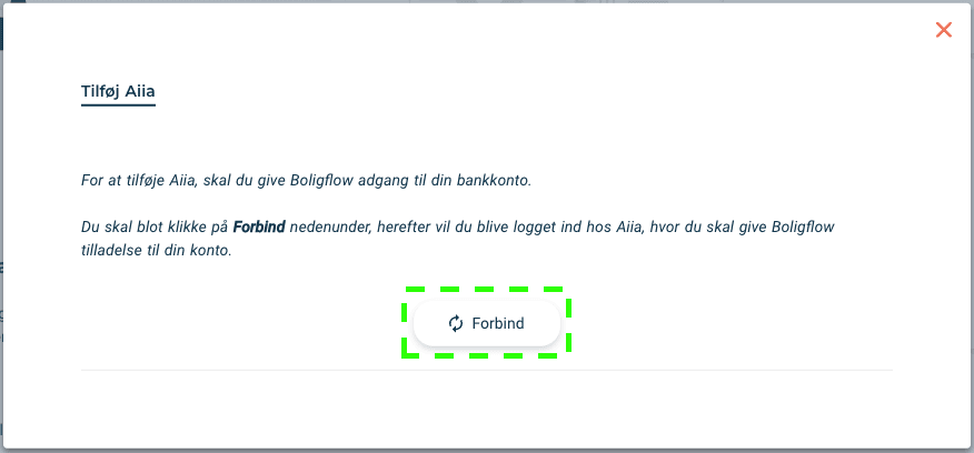 Dialogen Tilføj Aiia med knappen Forbind